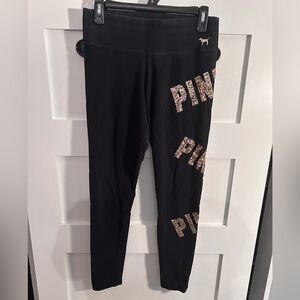 Victoria's Secret Black Yoga Leggings with rose gold sequin accents medium